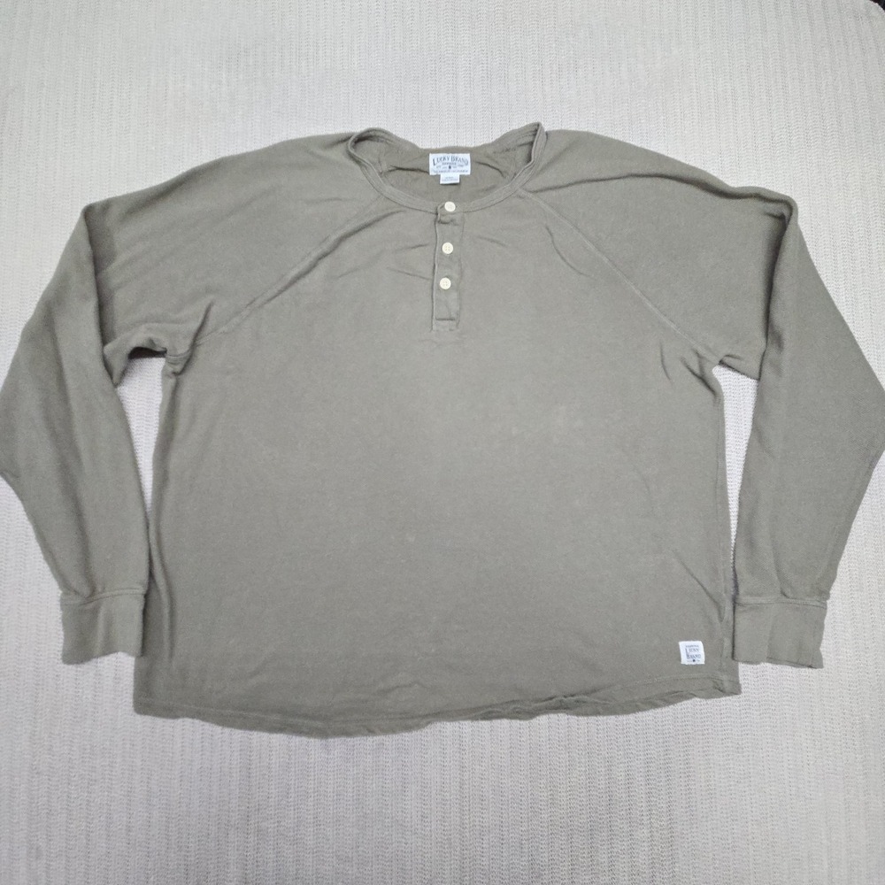 Lucky Brand Shirt Mens 2XL Green Henley Long Sleeve Raglan Knit Casual Basic